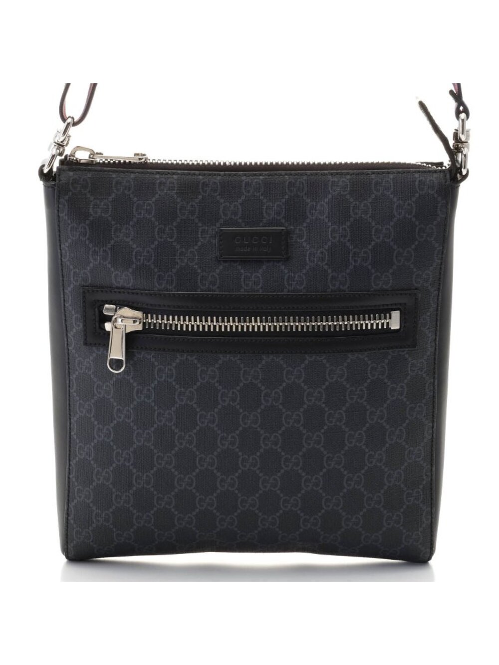Gucci GG Supreme Shoulder Bag Gray Black Leather Canvas